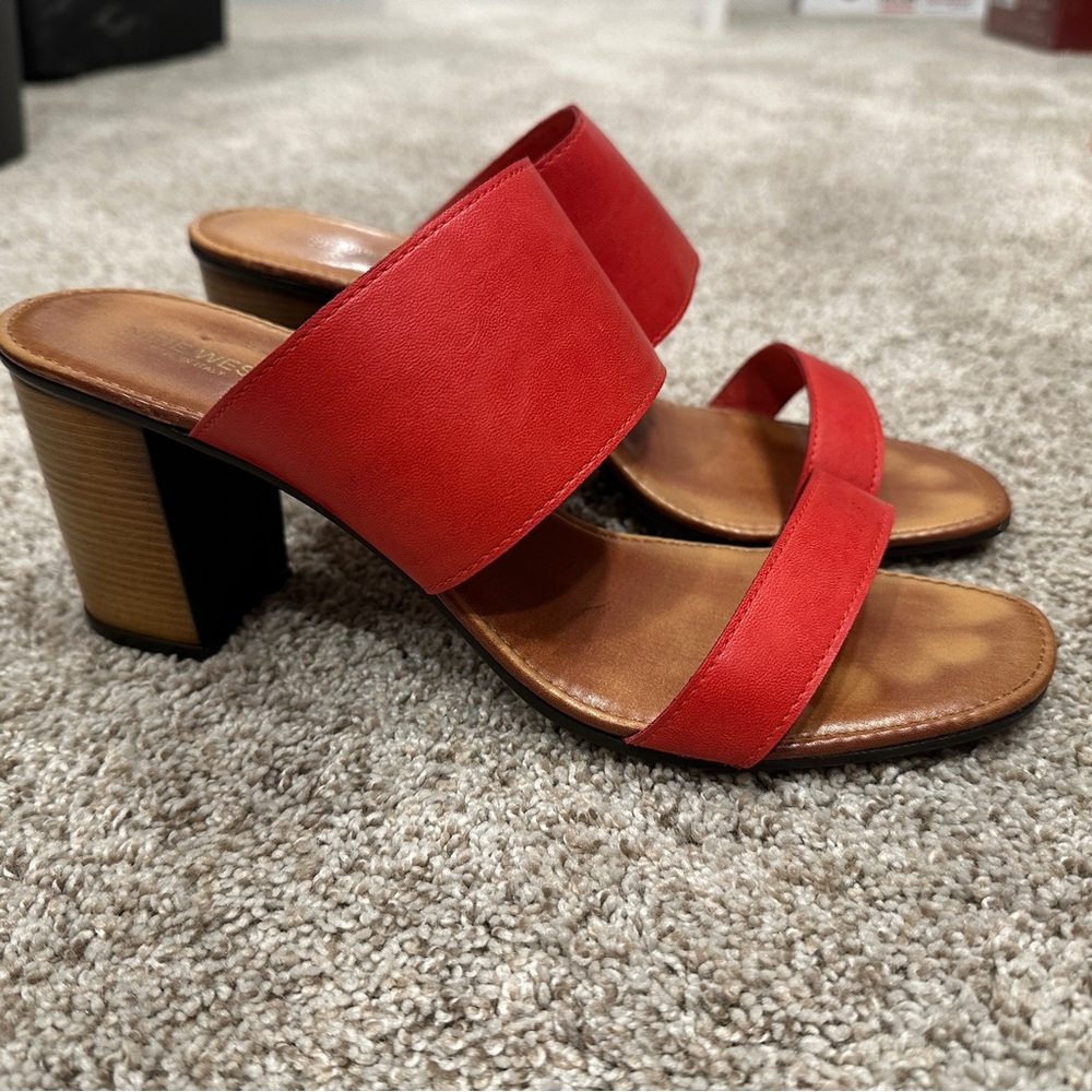 Nine West Red and Brown Mules with Modern Block Heel